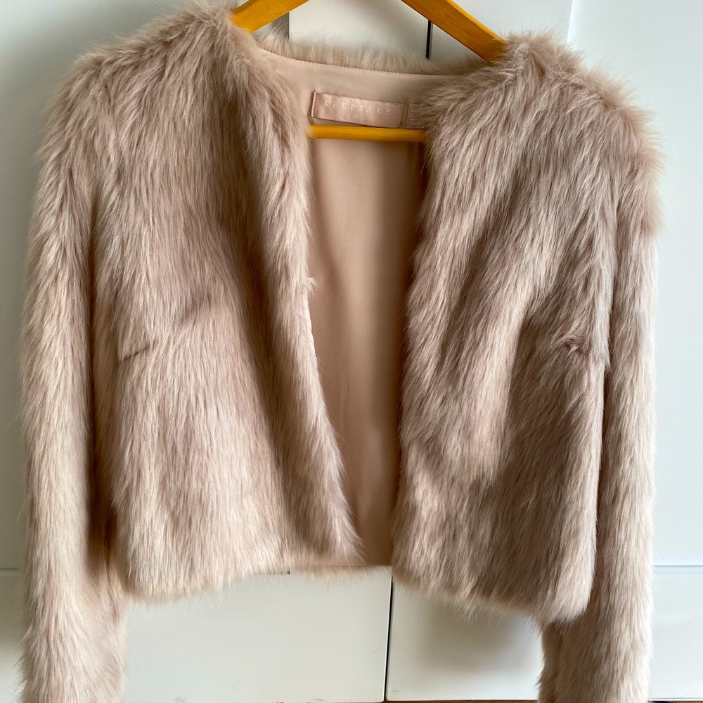 Keepsake the label, faux fur jacket in blush.
